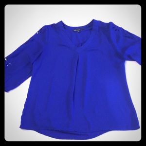 Cobalt Blouse with Laser Cutouts